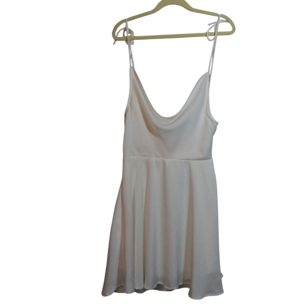 Olia White Satin Cowl Neck Mini Dress Tie Back Bachelorette Wedding  Size M